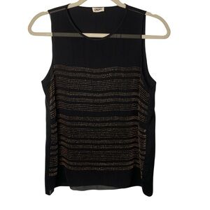 L'AGENCE Black & Gold Bead Embellished Women’s Size 2 Sheer 100% Silk Tank Top